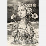 Kobieta szkic mozaika syrena ocean muszle obraz na płótnie 55x80 abstrakcja