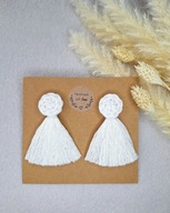 Kolczyki chwosty jasny beż sznurek pozłocona stal chirurgiczna handmade