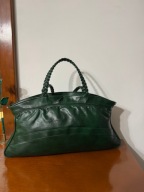 Torebka ze skóry naturalnej zielona z plecioną rączką made in Italy modna