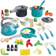 ZESTAW KUCHENNY DLA DZIECI 61 ELEMENTÓW ZABAWKOWY GARNKI PATELNIE AKCESORIA