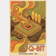 Procesor kwantowy abstrakcja retro style plakat obraz na płótnie 58x85 art
