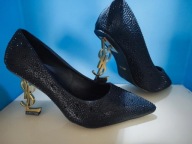 Czarne buty w diamenciki ozdobny obcas Nowe 39