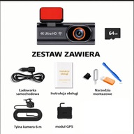 Kamera samochodowa 4K + kamera tylna 1080P + GPS + WiFi | ZESTAW