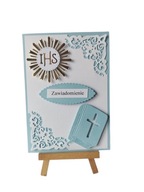 ZAWIADOMIENIA KOMUNIA CHŁOPIEC IHS KSIĄŻKA C6 BŁĘKIT - BIEL