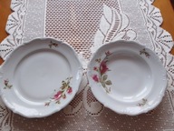 Zestaw - talerz głęboki i płytki w róże- Porcelana Wałbrzycgh - PRL !!