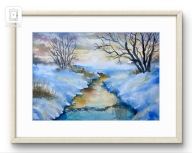 Akwarela pejzaż w ramie