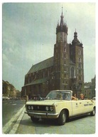 Kartka pocztowa z PRL Fiat 125p jamnik Wawel tourist KRAKÓW