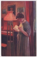 T. Kroj Obietnica Dziewczyna czyta list lampa pianino ok.1910r.