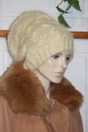 CZAPKA warkocze RĘKODZIEŁO MOHER ecru smietana