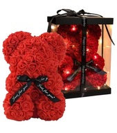 Miś z Róż 25 cm Czerwony | Prezent na Walentynki | NOWY w Pudełku LED