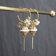 Kolczyki damskie wiszące Premium Handmade złoto masa perłowa boho hippie