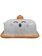 CERAMICZNA MASELNICZKA Z POKRYWKĄ BIAŁA MOTYW HALLOWEEN DUCH