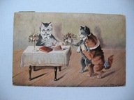 KOT KOTY U KOCIEJ BABCI NA URODZINACH przedwojenna POCZTÓWKA