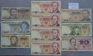 Zestaw banknotów z okresu PRL-u 20 - 10 000 zł z lat 1982 - 1988 r. 10 szt