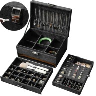 SZKATUŁKA NA BIŻUTERIĘ DUŻA KUFEREK ORGANIZER PUDEŁKO CZARNE NA KLUCZYK