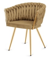 Krzesło tapicerowane welurowe beżowe złote nogi TRECCIA LUGANO nowoczesne