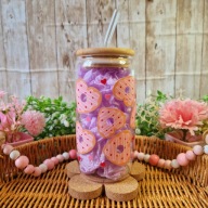 Kubek szklanka z bambusową pokrywką i słomką 500 ml handmade prezent serca