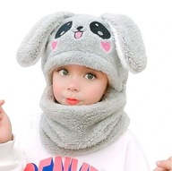 DZIECIĘCA CZAPKA KOMINIARKA KRÓLICZEK Z USZKAMI POLAR CIEPŁA SZARA 2+ do 5