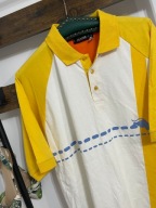 1 Platini biała kolorowe pasy żółty niebieski koń bawełna L sportowa