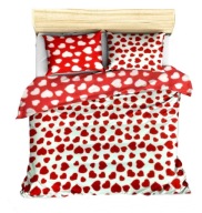pościel z polaru 160x220 +2x70x80 zamek P 306-3 Serca białe /serca czerwone