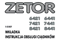 Zetor Proxima 6421, 6441, 7421, 7441, 8421, 8441 - wkładka instrukcji PL