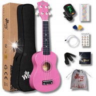 Ukulele sopranowe Winzz różowe startowy dla początkujących dzieci pokrowiec