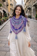 BESTSELLER_PIĘKNA MIĘKKA SZYDEŁKOWA CHUSTA BOHO Z TRZEMA CHWOSTAMI_PREZENT!