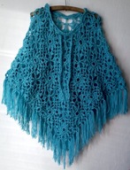 Poncho nowe patchworkowe z frędzlami szydełkowe uniwersalne