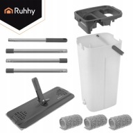 MOP PŁASKI Z WIADREM DWUKOMOROWYM Z WYCISKACZEM CZYSTA BRUDNA 3 WKŁADY