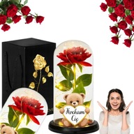 WIECZNA RÓŻA W SZKLE LED PREZENT NA WALENTYNKI DZIŃ KOBIET ŚWIĘCACA LAMPKA