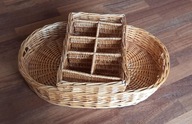 Duży owalny wiklinowy kosz / koszyk organizer taca | vintage