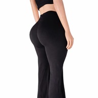 Spodnie Damskie Dzwony Wysoki Stan Elastyczne Czarny L
