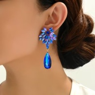 KOLCZYKI DŁUGIE WISZĄCE DIAMENTY CYRKONIA BŁĘKITNA KWIAT VINTAGE ROKOKO