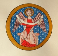 Anioł-symbol św. Mateusza. Kopia miniatury. Technika tempery białkowej