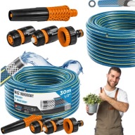 WĄŻ OGRODOWY GUMOWY 1/2 30m 4 WARSTWY + 3 ZŁĄCZKI ZRASZACZ ZESTAW DO OGRODU