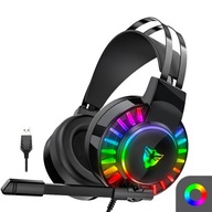SŁUCHAWKI GAMINGOWE DLA GRACZY PRZEWODOWE Z MIKROFONEM LED RGB PC NAUSZNE