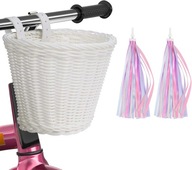 PLECIONY KOSZ ROWEROWY DLA DZIECI KOSZYK PRZEDNI WSTĄŻKI 30 NAKLEJEK