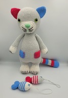 Kot kotek na szydełku + rybki maskotka przytulanka HandMAde prezent