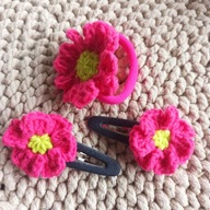 Zestaw handmade: gumka + 2 spinki z kwiatkami