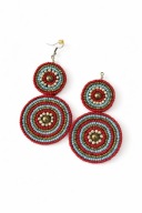 Wiszące kolczyki boho z koralików mandala czerwono-turkusowo-złote