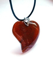 Pomarańczowy agat ognisty, duże serce - wisiorek