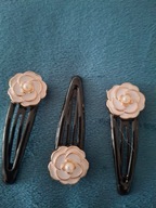 SPINKA 3 szt beż czarno złote vintage modne retro anime perła kwiatek