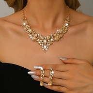 KOMPLET KOLIA KOLCZYKI diamenty KRÓLEWSKI cyrkoniami ŁEZKA ZLOTY ŚLUB BAL