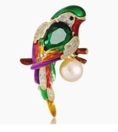 Broszka-PAPUGA KRYSZTAŁ PEREŁKA- cyrkonie- NA PREZENT