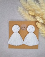 Kolczyki chwosty duże beż sznurek pozłocona stal chirurgiczna handmade