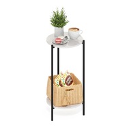 Furinno Besi 2-poziomowy nowoczesny wysoki okrągły stolik biały marmur