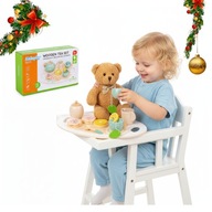 DREWNIANY ZESTAW DO HERBATY DLA DZIECI KINDERPLAY AKCESORIA + TACA CZAJNIK