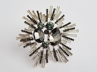 BROSZKA DUŻA ELEGANCKA GRAFIT KRYSZTAŁY I CYRKONIE