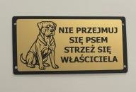 Złota tabliczka informacyjna uwaga zły pies rottweiler, amstaff Grawerowana