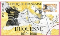 Francja 1988, MC FDC Dieppe, morze, statek, żeglarz Abraham Duquesne